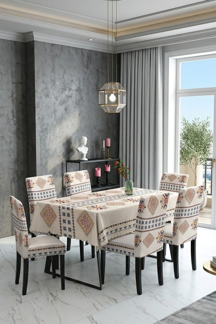 Mantel con 6 fundas de sillas - 