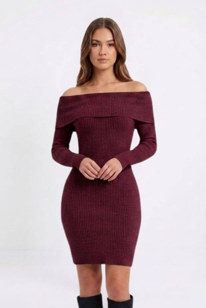 M629 - Vestido Lana Escote Bardot - 